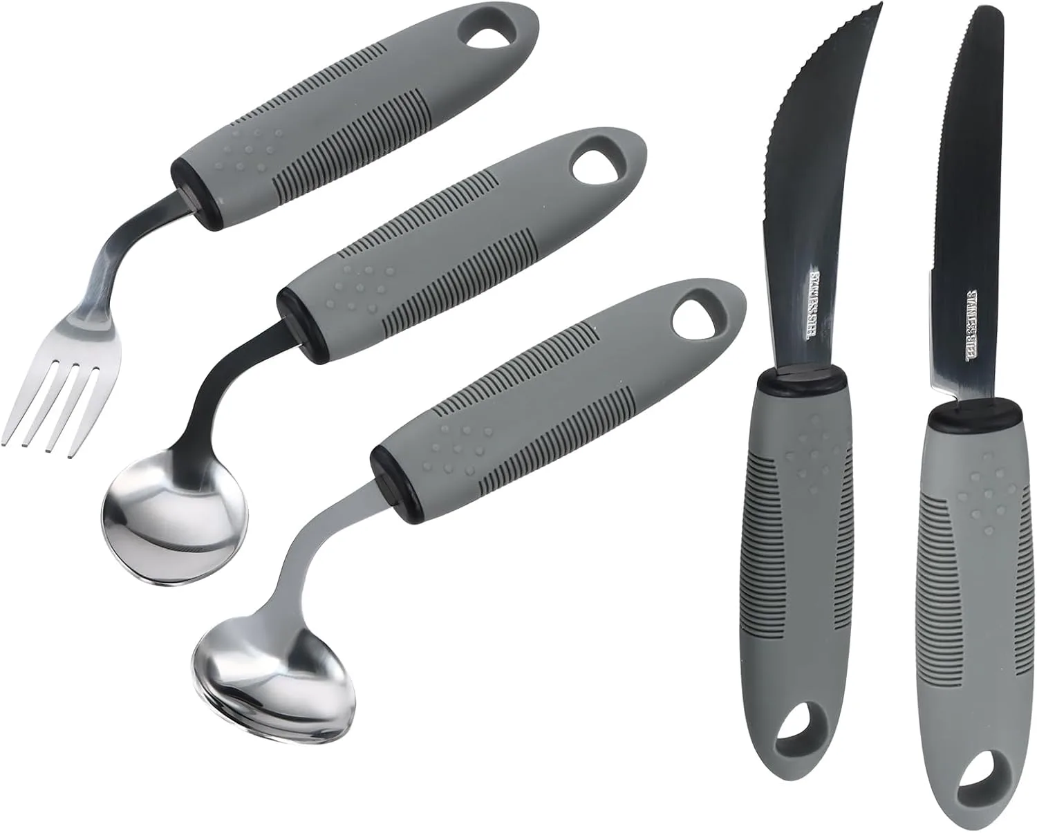 Mejores cubiertos adaptados para personas mayores (2026) 5 Aohyue set de cubiertos adaptados de 5 piezas