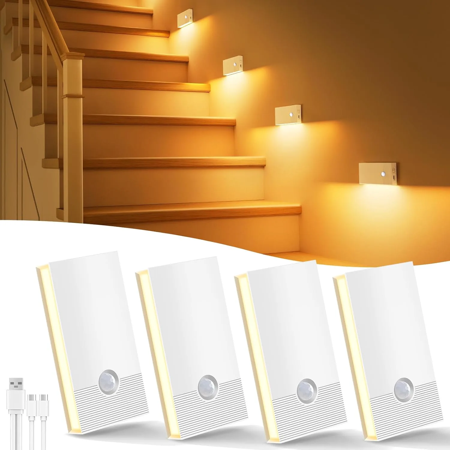 Mejores luces con sensor de movimiento para personas mayores (2026) 2 Swoieltr luces nocturnas recargables con sensor de movimiento pack de 4
