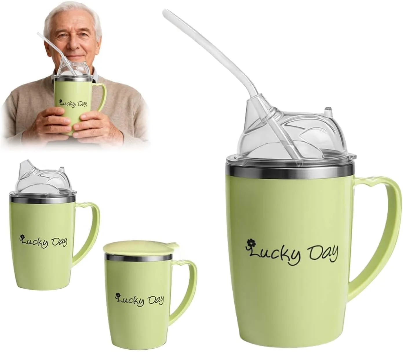 MINZHI vaso 3 en 1 de 350 ml con pajita telescópica